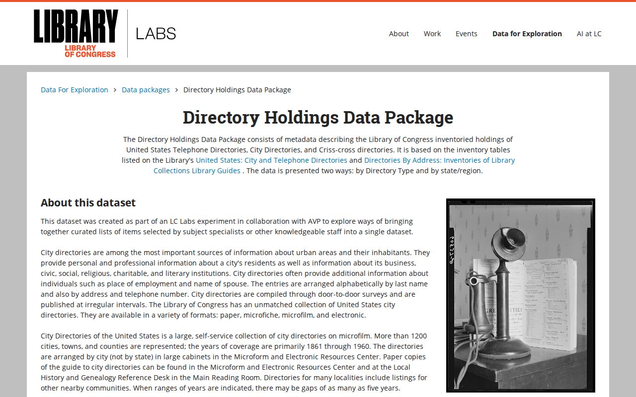 Sioux City city directory data collection at the Library of Congress