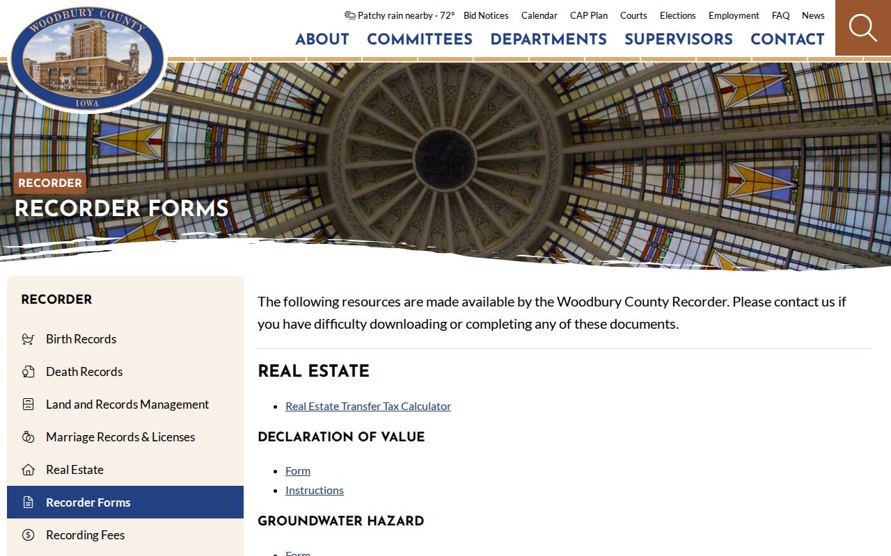 Woodbury County Recorder forms for Sioux City property research